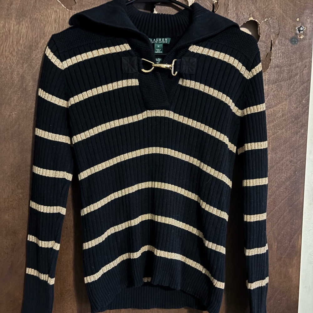 Ralph Lauren Men's Black and Tan Striped Sweater